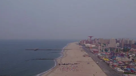 Air Pollution From Canada Wildfire in New York, Brooklyn, Coney Island Stock Footage 243193570