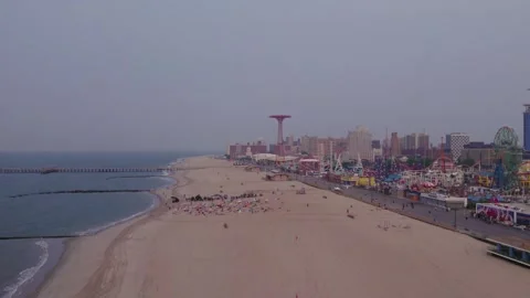 Air Pollution From Canada Wildfire in New York, Brooklyn, Coney Island Stock Footage 243193571