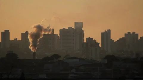 Air Pollution - City View. Chimney in the city. Global Warming. Stock Footage