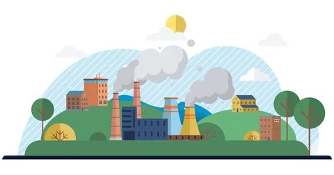 Air pollution. Climate change is echo our polluted footsteps, trace left by air イラスト素材