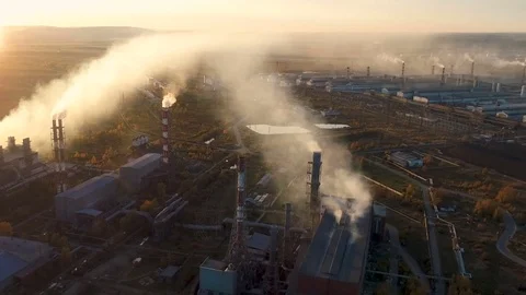 Air Pollution. Clouds of Smoke Coming From the Chimney of the Plant with Stock Footage 80950627