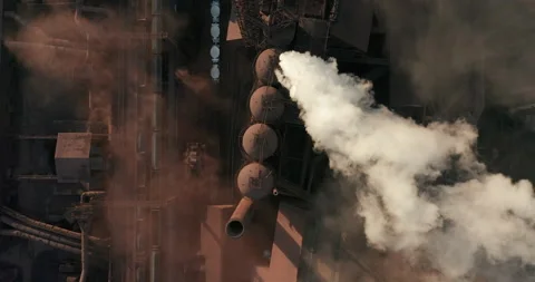 Air pollution. clouds of smoke coming from the chimneys of the plant. Drone Видео 132292280