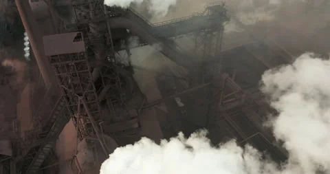 Air pollution. clouds of smoke coming from the chimneys of the plant. Drone Stock Footage
