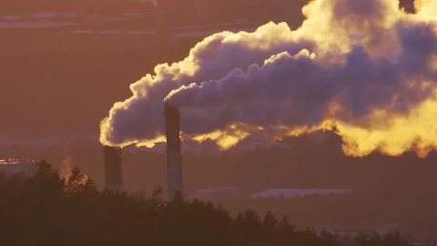 Air pollution. clouds of smoke coming from the chimneys of the plant with Video stock 168676260