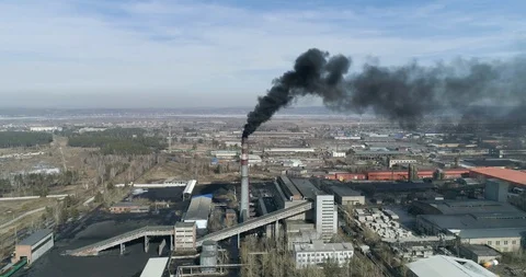 Air pollution from a coal-fired power station medium close shot. Coal station Stock Footage 112372265
