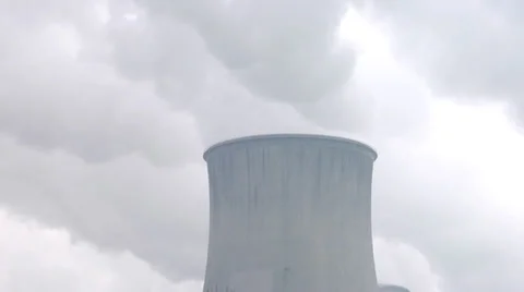 Air pollution. Cooling tower at coal power plant. Stock Footage 32522990