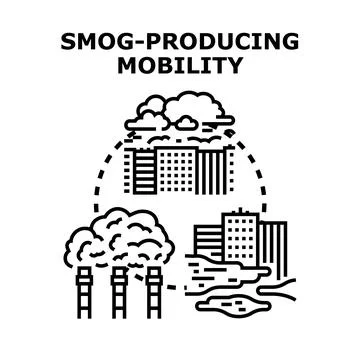 Air pollution creating environmental damage in urban area Ilustración de archivo
