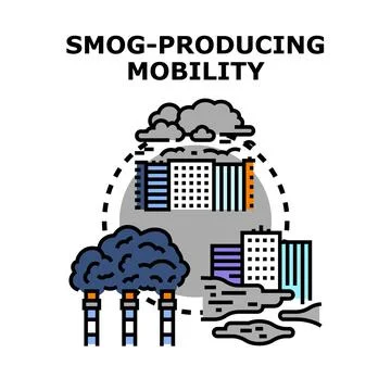 Air pollution creating environmental damage in urban area Ilustración de archivo