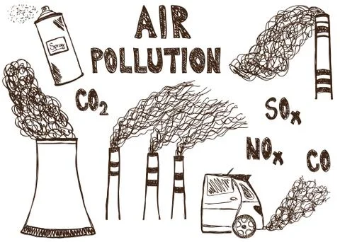 Air pollution doodle Stock Illustration