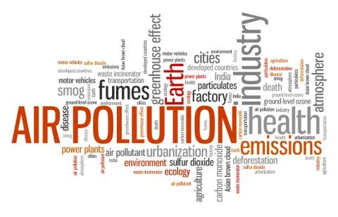 Air pollution - environmental issues and concepts word cloud illustration. Wo Illustrazione stock