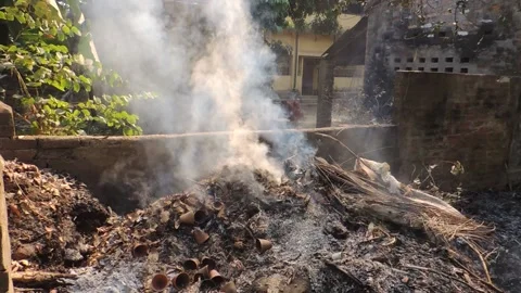 Air pollution by garbage landfill dumping waste junk trash burning in nature Stock Footage 150034205