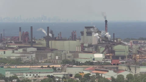 Air pollution from heavy industry manufacturing factories Stock Footage 157698285
