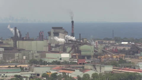 Air pollution from heavy industry manufacturing factories Stock Footage 157698581