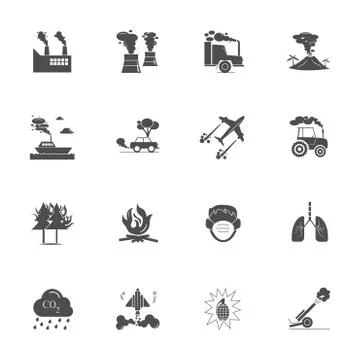 Air pollution icon set Stock Illustration