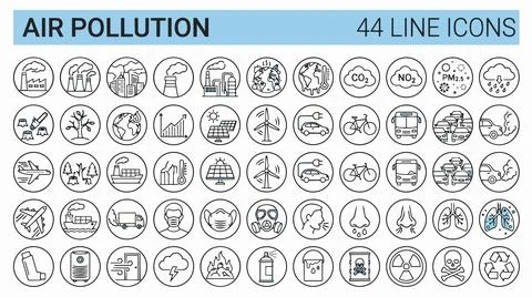 Air pollution icons set line style. Stock Illustration
