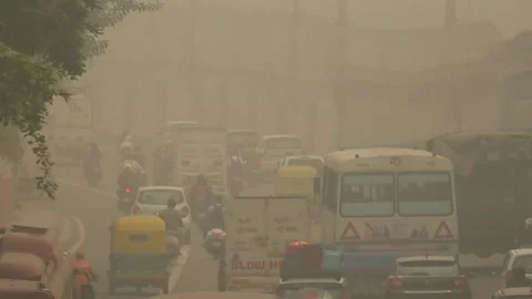 Air pollution level rises in New Delhi, Delhi, India Stock Footage 255044633