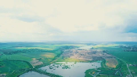 Air pollution problem. An industrial territory with fabric pipes emitting dark Stock Footage 125481901