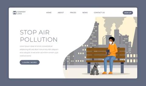 Air pollution problem landing page template. Industrial emissions, gas waste Stock Illustration