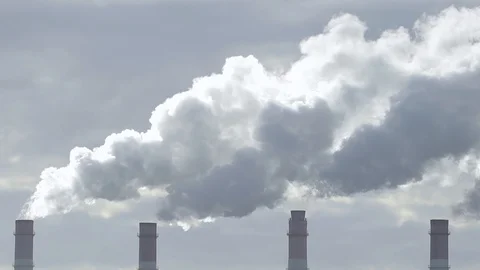 Air pollution smog by Coal Power Plant real time city close up pipes Stock Footage 105830096
