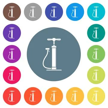 Air pump with gloss flat white icons on round color backgrounds Illustration