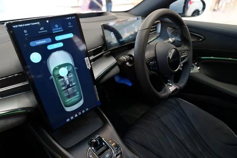 Air purification control panel in the BYD electric vehicle Stock Photos