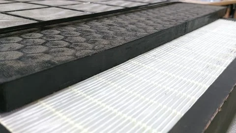 Air Purifier Filter component : Pre Filter, Carbon Filter, and HEPA filter Stock Footage 231760546
