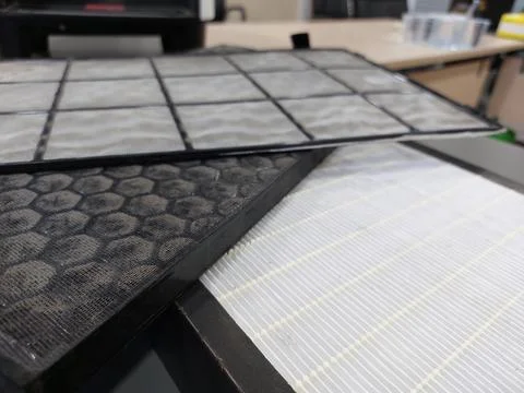 Air Purifier Filter component : Pre Filter, Carbon Filter, and HEPA filter Stock Photos