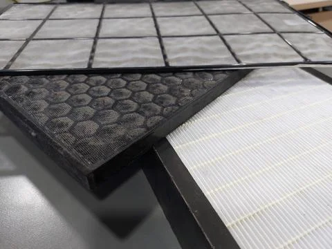 Air Purifier Filter component : Pre Filter, Carbon Filter, and HEPA filter Stock Photos