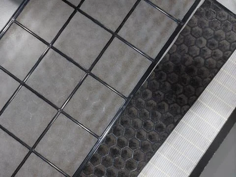 Air Purifier Filter component : Pre Filter, Carbon Filter, and HEPA filter Stock Photos
