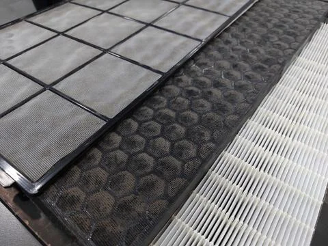 Air Purifier Filter component : Pre Filter, Carbon Filter, and HEPA filter Stock Photos