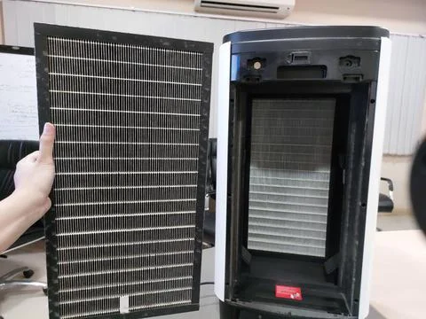 Air Purifier Filter component : Pre Filter, Carbon Filter, and HEPA filter Stock Photos