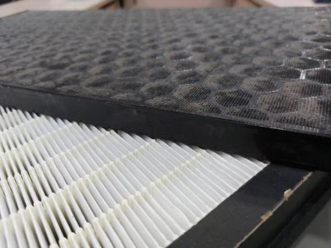 Air Purifier Filter component : Pre Filter, Carbon Filter, and HEPA filter Stock Photos