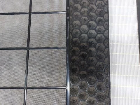 Air Purifier Filter component : Pre Filter, Carbon Filter, and HEPA filter Stock Photos