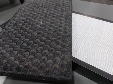 Air Purifier Filter component : Pre Filter, Carbon Filter, and HEPA filter Stock Photos