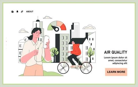 Air quality awareness web or landing. Air quality index and pollution monitoring Stock Illustration