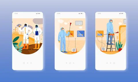Air quality testing indoors and outdoors. Mobile app screens, vector website Stock Illustration