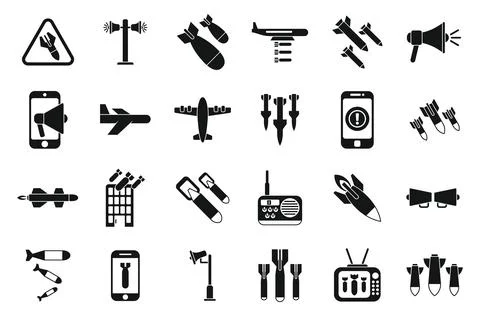 Air Raid icons set simple vector. Bomb war Stock Illustration