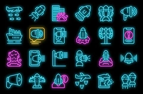 Air Raid icons set vector neon Ilustración de archivo