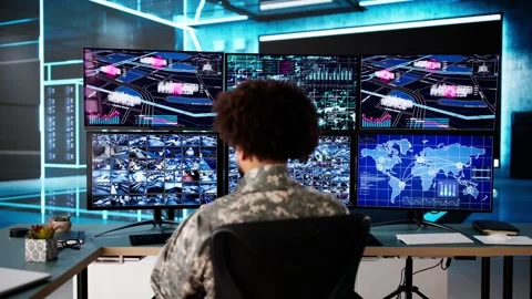 Air Reconnaissance Technology On Computer. World Map Data Stock Footage 304696255