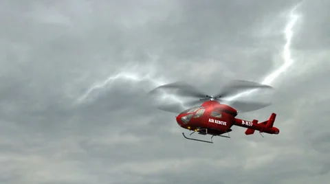 Air Rescue Helicopter fly  in stormcloud and lightning Видео 35525451