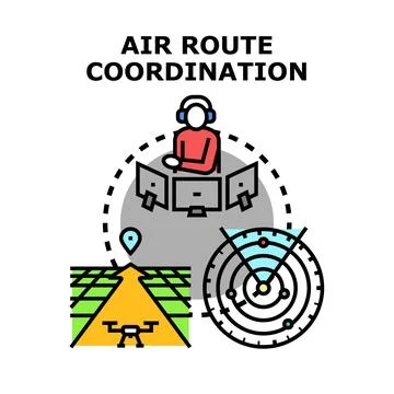 Air route coordination system controlling drone navigation concept Stock Illustration