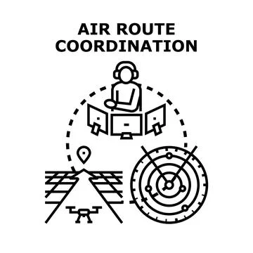 Air route coordination system controlling drone navigation concept Stock Illustration