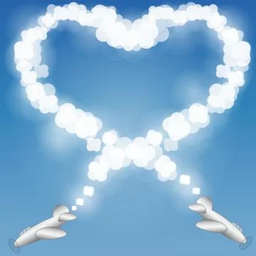 Air show heart loop with plane and clouds on blue Stockillustratie