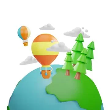 Air touristic transport 3D vector illustration, flight on hot air balloon with Stock Illustration