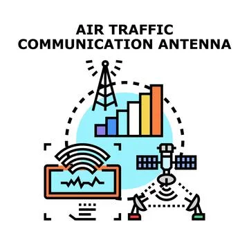 Air traffic communication controlling transmitting signals system Stock Illustration