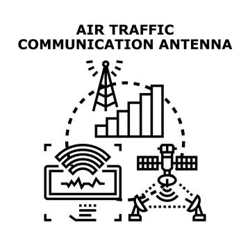 Air traffic communication controlling transmitting signals system Stock Illustration