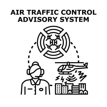 Air traffic control advisory system managing aviation Stock Illustration