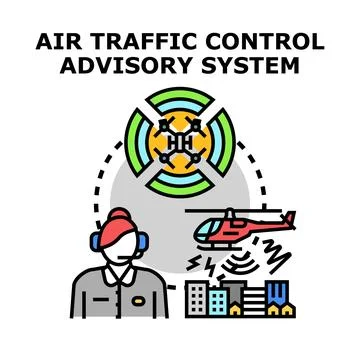 Air traffic control advisory system managing aviation Stock Illustration