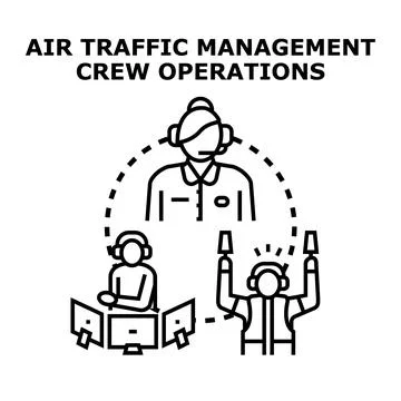 Air traffic control crew managing airport operations Stock Illustration