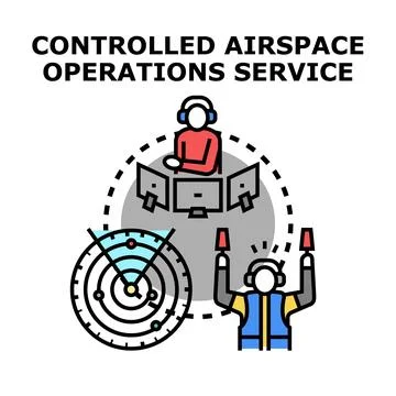Air traffic control managing flight operations airspace service Stock Illustration